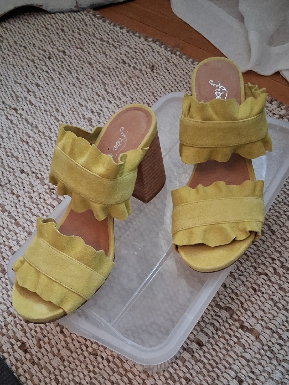 Like New Free People Yellow Ruffle Slide Heels Worn Once